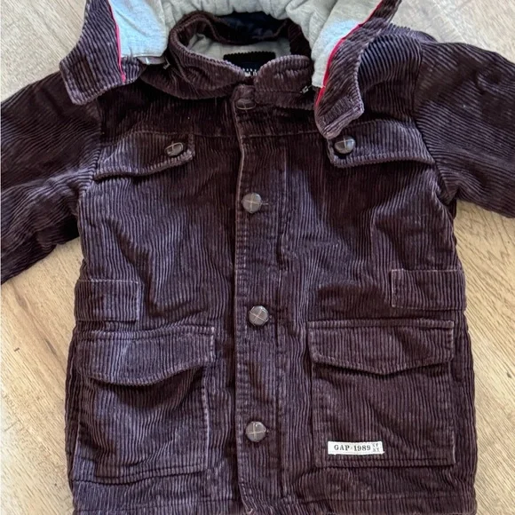 Baby Gap Toddler Brown Corduroy Hooded Jacket 5 Years Lined Utility Coat - Picture 8 of 10
